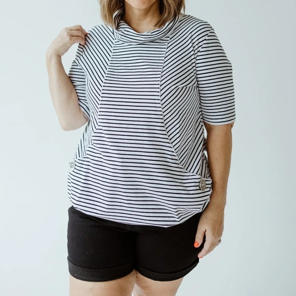Soft Surroundings Striped Cowl Neck Short Sleeve Tunic Top Plus Size 3X‎